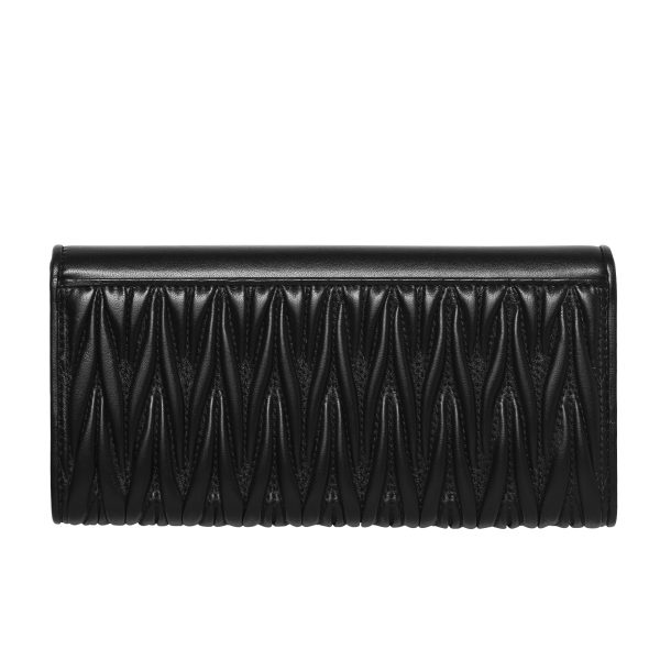 31777 2 Miu Miu Matelasse Bifold Long Wallet Leather Nero Black