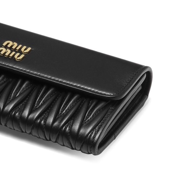 31777 5 Miu Miu Matelasse Bifold Long Wallet Leather Nero Black