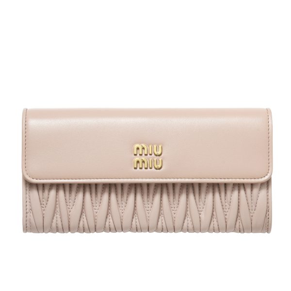 31778 0 Miu Miu Matelasse Nappa Bifold Long Wallet Leather Pink