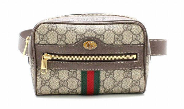31780201 GUCCI GG Supreme Ophidia Leather Waist Bag Beige Brown