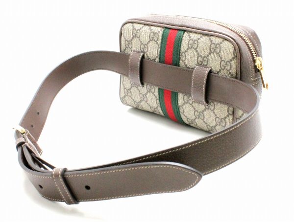 31780201 1 GUCCI GG Supreme Ophidia Leather Waist Bag Beige Brown
