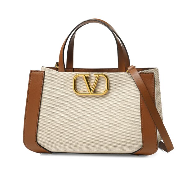 32387 0 Valentino Womens Shoulder Bag Small Canvas Tote Bag BeigeBrown