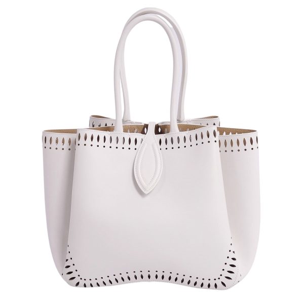 4 Alaia Handbag Tote Bag Angele 25 Calf Leather White