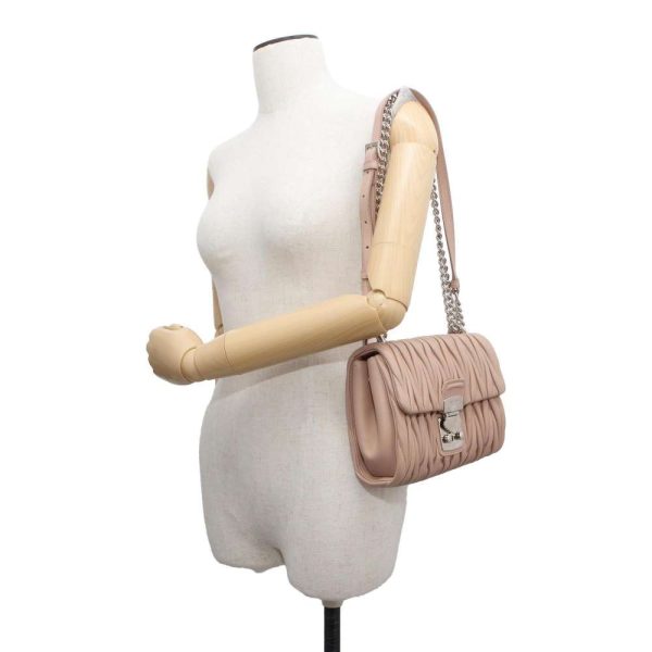 4 Miu Miu Shoulder Bag Matelasse Leather Pink Beige