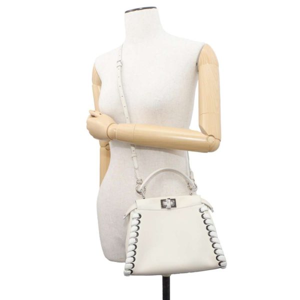 4 Fendi Handbag Mini Peekaboo Leather Shoulder Bag White