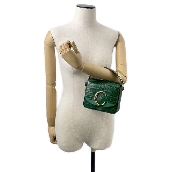 4 Chloe Handbag Embossed Pochette 2way Shoulder Bag Green