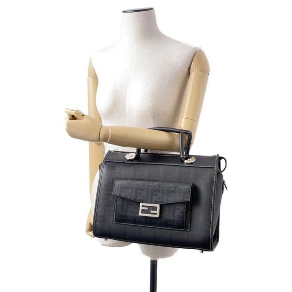 4 Fendi Handbag Zucca Boston Bag Shoulder Bag Black