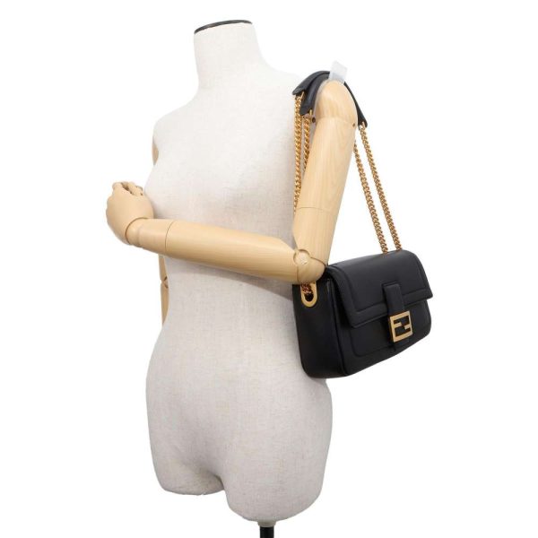 4 Fendi Chain Shoulder Bag Bucket Leather Crossbody Black