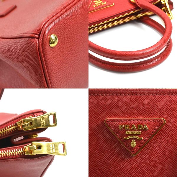 4 Prada Handbag Shoulder Bag Galleria Leather Red