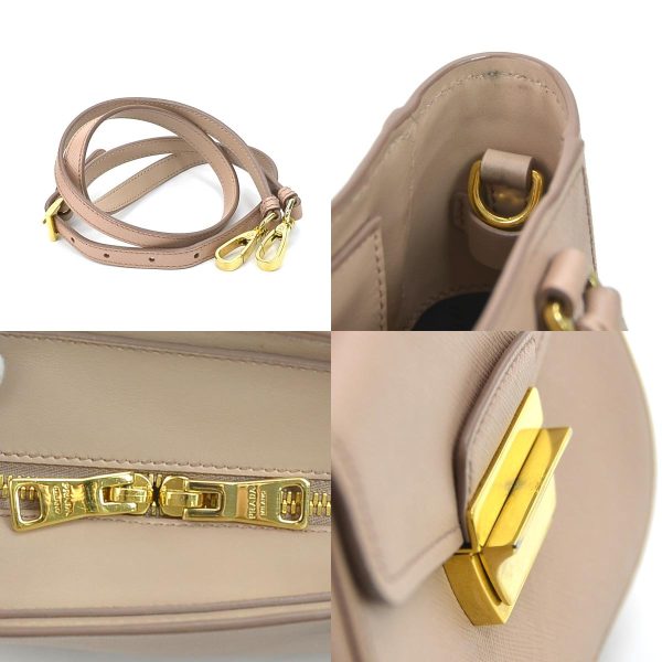 4 Prada Handbag Crossbody Shoulder Bag Leather PinkBeige