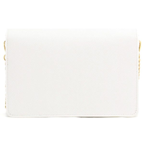 4 Prada Shoulder Bag Chain Wallet Calf Leather White