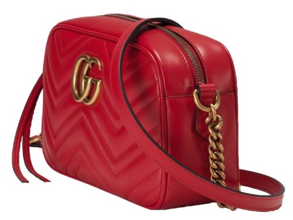 4 Gucci GG Marmont Chain Shoulder Bag Small Chevron Leather Red