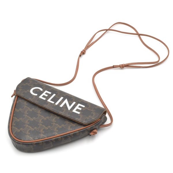 4 Celine Print Triangle Bag Calfskin Triomphe Shoulder Bag Brown