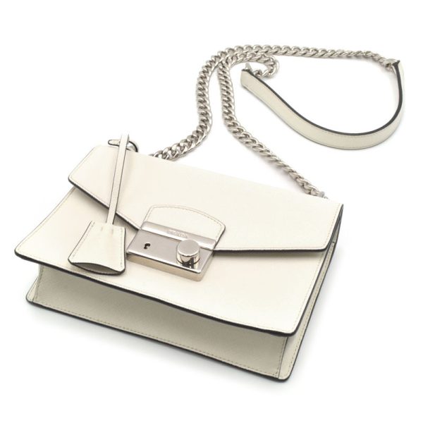 4 Prada Saffiano Chain Leather Shoulder Bag White