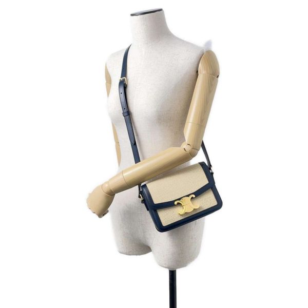 4 Celine Shoulder Bag Teen Triomphe Canvas Beige Navy