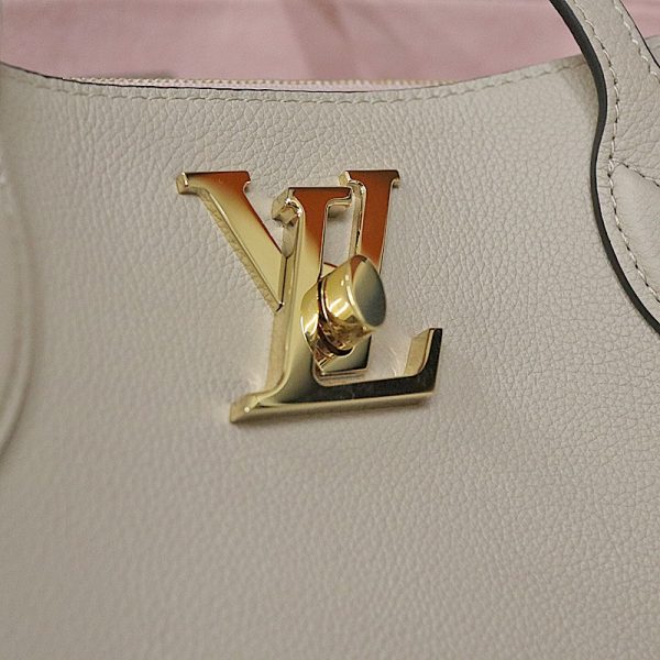 4 Louis Vuitton Lock Me Shopper Tote Bag Grain Leather Greige