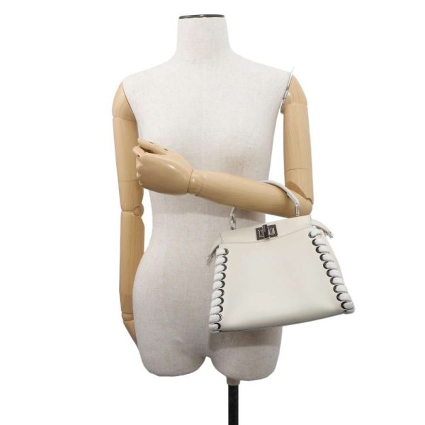 5 Fendi Handbag Mini Peekaboo Leather Shoulder Bag White