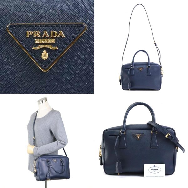 5 Prada Handbag Crossbody Shoulder Bag Leather Navy