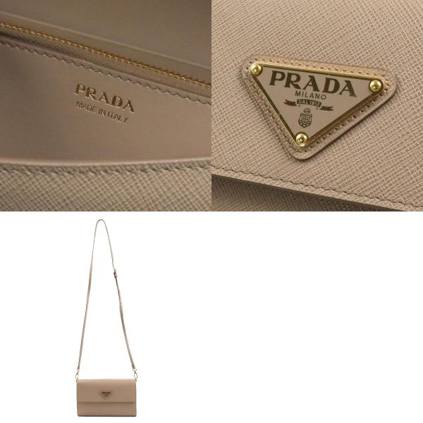 5 Prada Shoulder Bag Wallet Leather Beige