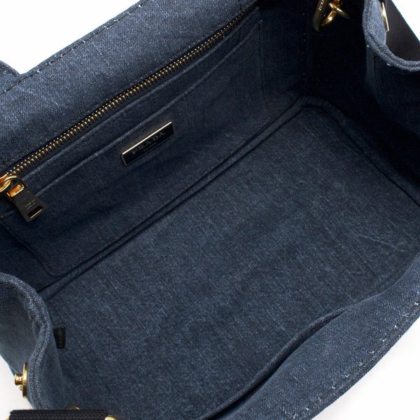 5 Prada Tote Bag Shoulder Bag Triangle Logo Plate Denim Blue