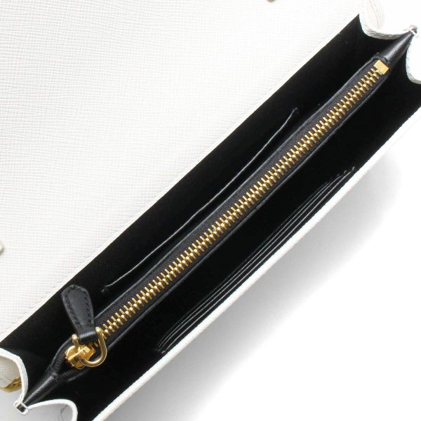 5 Prada Shoulder Bag Chain Wallet Calf Leather White