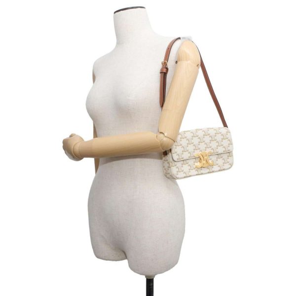 5 Celine Shoulder Bag Triomphe Pvc Coated Canvas White