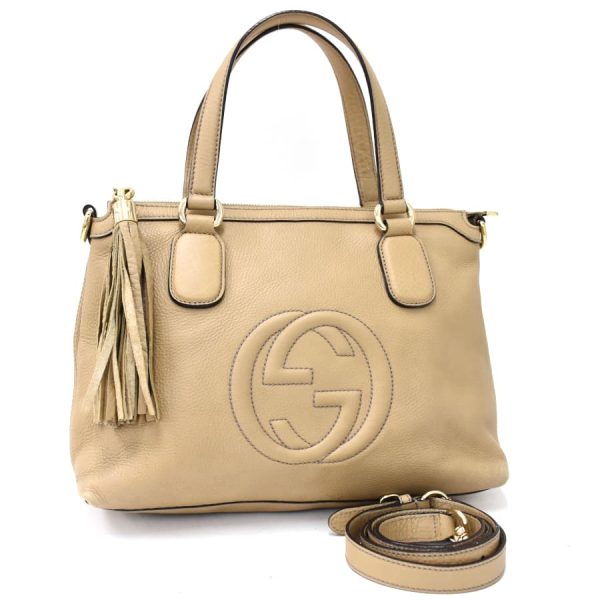 5000049884102523 1 Gucci Soho Interlocking G 2way Handbag Tassel 308362 Leather Beige