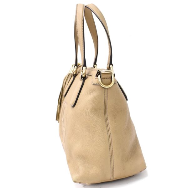 5000049884102523 2 Gucci Soho Interlocking G 2way Handbag Tassel 308362 Leather Beige