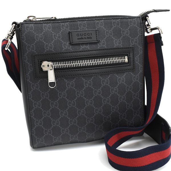 5000049884103448 1 Gucci Small Messenger Shoulder Bag 523599 Crossbody Web Line GG Supreme Black Grey