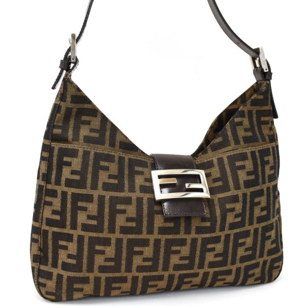 5300021884100333 1 Fendi Semi Shoulder Bag FF Hardware Zucca Pattern Shoulder Strap Canvas Leather Khaki Brown