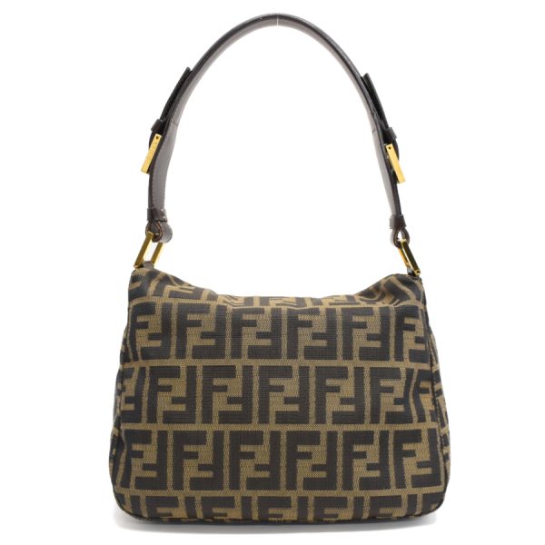 5300021884100575 3 Fendi Zucca FF Motif Jacquard Canvas Leather Shoulder Bag Khaki Brown