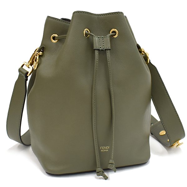 5300021884100604 1 Fendi Mon Tresor Shoulder Bag Crossbody 8BT298 Drawstring Leather Olive Moss Green