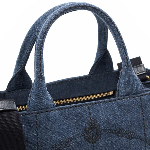 6 Prada Tote Bag Shoulder Bag Triangle Logo Plate Denim Blue