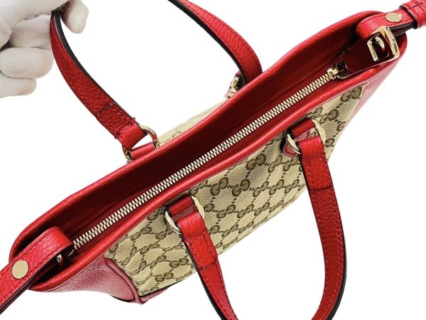 6 Gucci GG Canvas Handbag Leather Red Brown