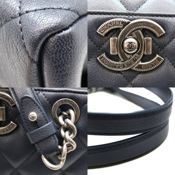 6 Chanel Matelasse Tote Bag Leather Navy
