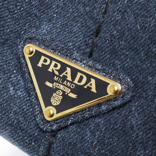 8 Prada Tote Bag Shoulder Bag Triangle Logo Plate Denim Blue