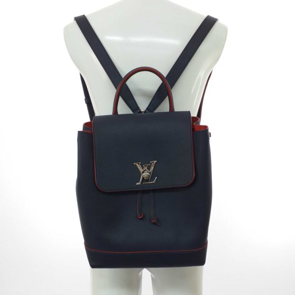 8 Louis Vuitton Lock Me Backpack Calf Leather Marine Rouge