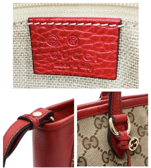 9 Gucci GG Canvas Handbag Leather Red Brown