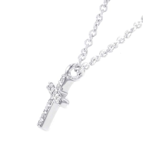 9221390 02 Tiffany Necklace Metro Cross Mini Diamond White Gold Tiffany Co