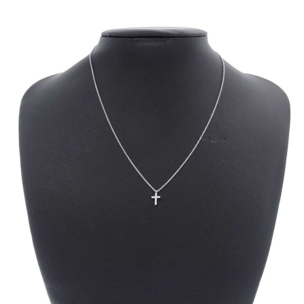 9221390 04 Tiffany Necklace Metro Cross Mini Diamond White Gold Tiffany Co