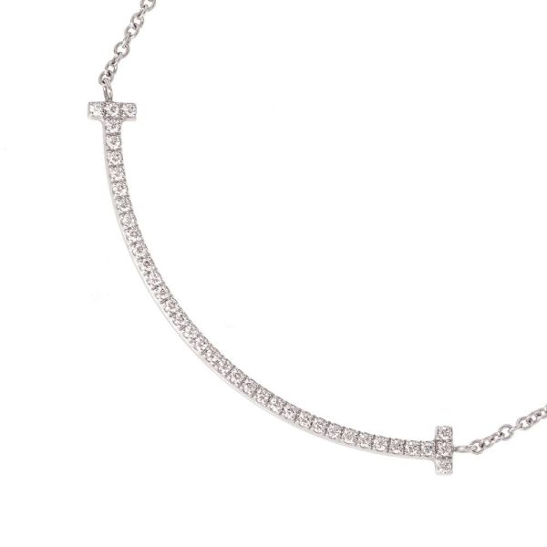 9295179 01 Tiffany Necklace T Smile Pendant Small Diamond Total 010ct White Gold