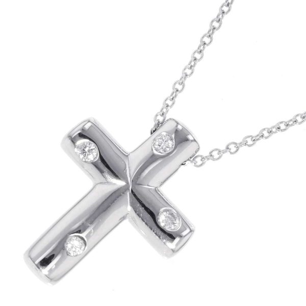 9312715 01 Tiffany Necklace Dots Cross Diamond 4P Pt950 Platinum