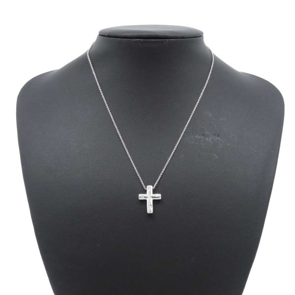 9312715 04 Tiffany Necklace Dots Cross Diamond 4P Pt950 Platinum