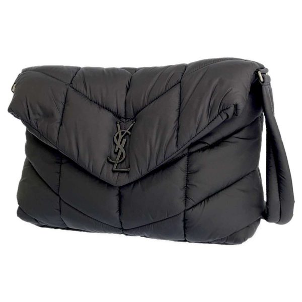 9313033 01 Saint Laurent Paris Puffa Quilted Nylon Shoulder Bag Black