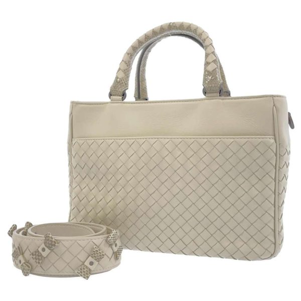 9313101 01 Bottega Veneta Handbag Intrecciato Python Leather BAG 2way Shoulder Bag Ribbon White