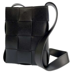 9313125 01 Bottega Veneta Handbag Small Point Triangle Leather Shoulder Bag Black