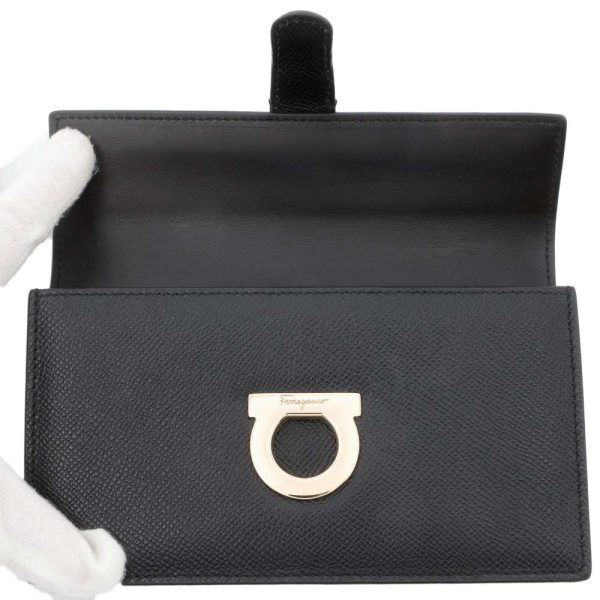 9396357 06 Salvatore Ferragamo Gancini Flap Leather Shoulder Bag Black