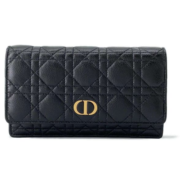 9441323 01 Christian Dior Chain Wallet Caro Cannage Calfskin Black