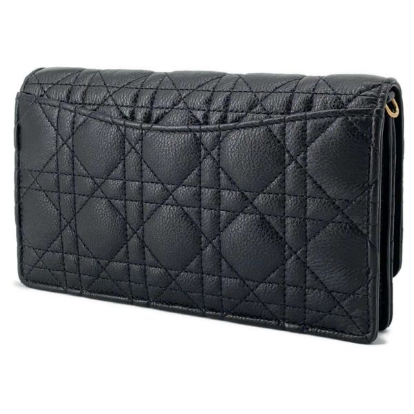 9441323 02 Christian Dior Chain Wallet Caro Cannage Calfskin Black