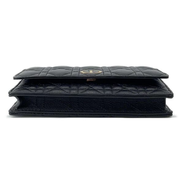 9441323 03 Christian Dior Chain Wallet Caro Cannage Calfskin Black